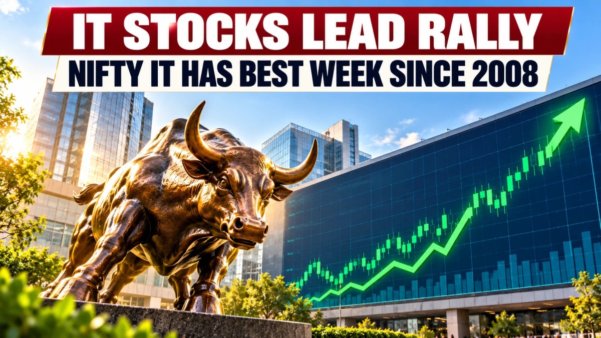 Illustration of a bronze bull statue in front of a market screen with a rising green chart