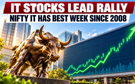 Illustration of a bronze bull statue in front of a market screen with a rising green chart