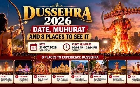 Illustration of Dussehra celebrations with Ravana effigy and eight places to experience the festival across India