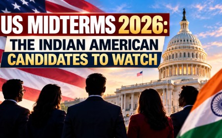Illustration of Indian American silhouettes in front of the US Capitol with US and Indian flags