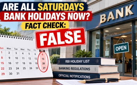 Illustration of a bank building with a calendar showing Saturdays highlighted and a Fact Check False stamp
